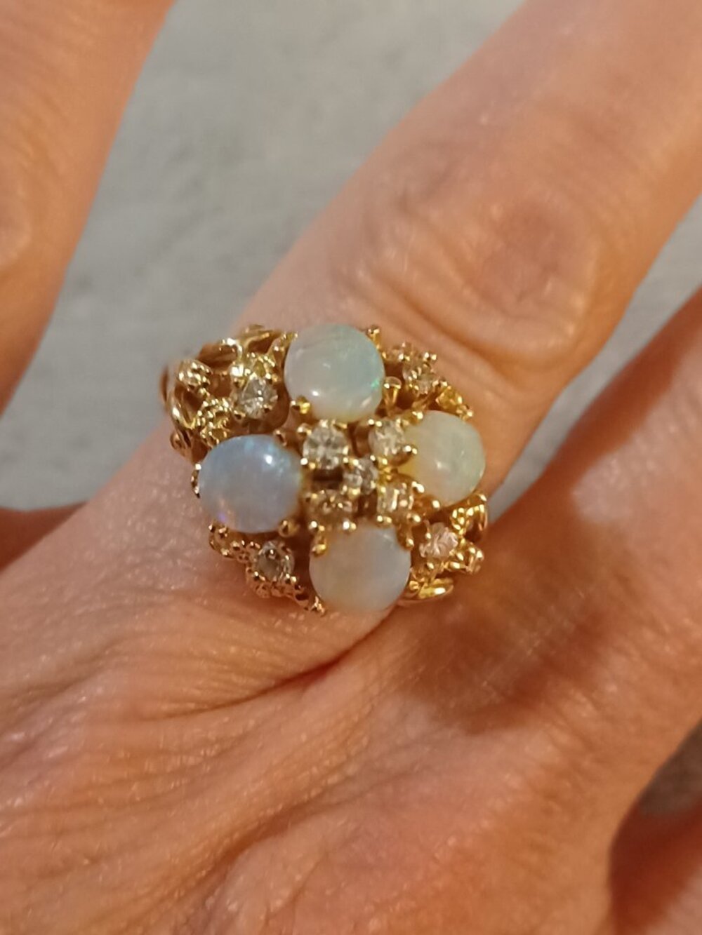 15k YG Diamond and Opal Domed Filigree Designer Ring